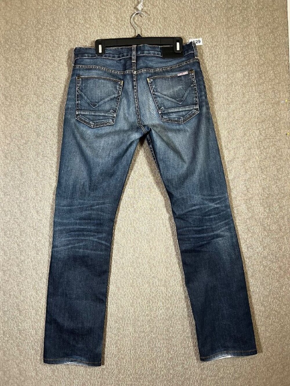 Hudson Mens Bryon Jean Blue 33x29 Button Fly Straight Leg Whiskered Distressed - Picture 2 of 11